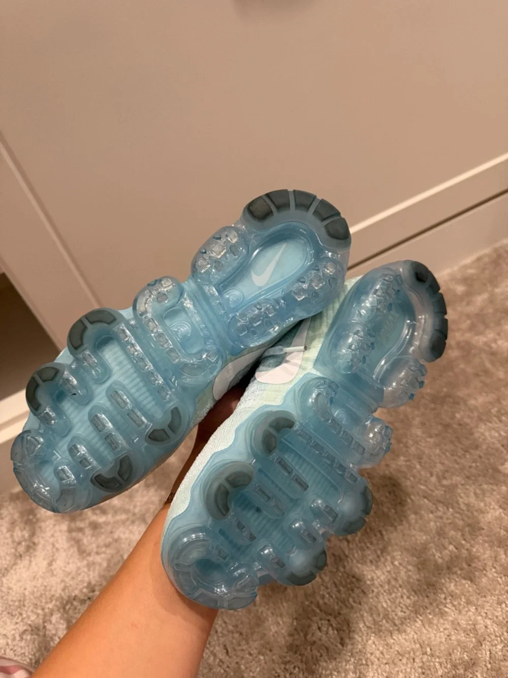 Nike VaporMax Flyknit Sneakers in Light Blue with White Swoosh - Picture 3 of 3